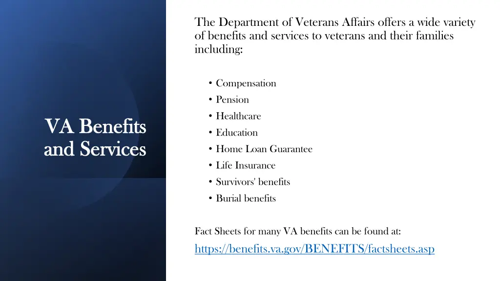 the department of veterans affairs offers a wide