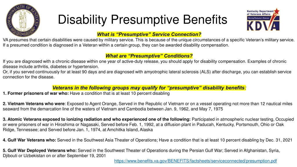 disability presumptive benefits