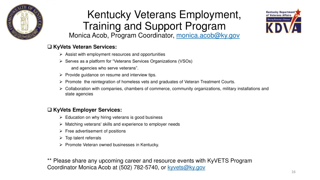 kentucky veterans employment training and support