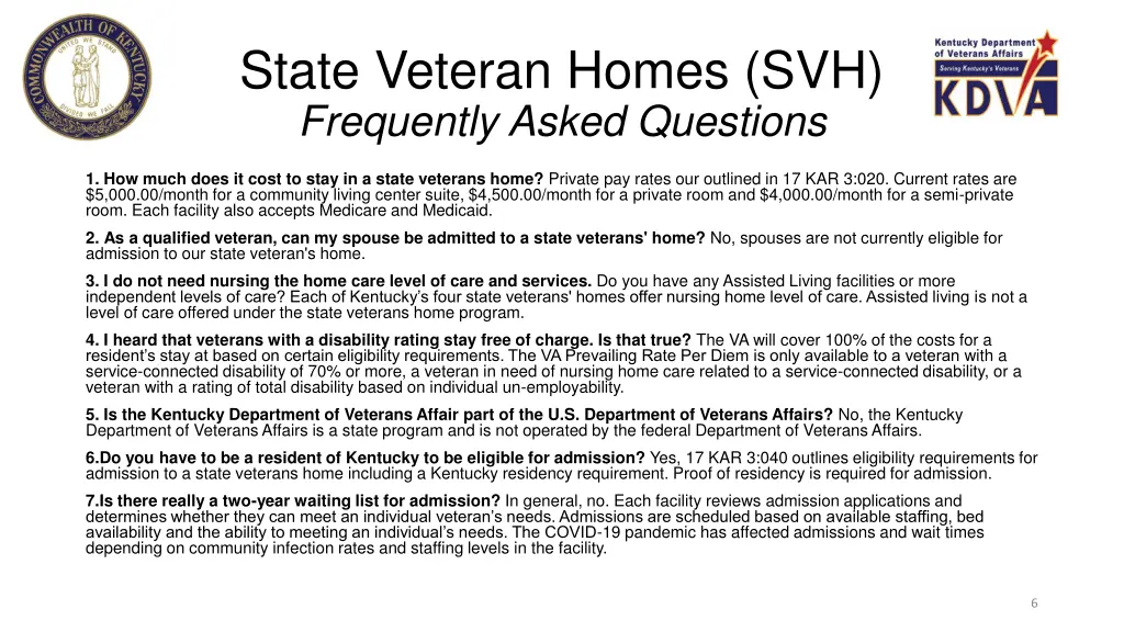 state veteran homes svh frequently asked questions