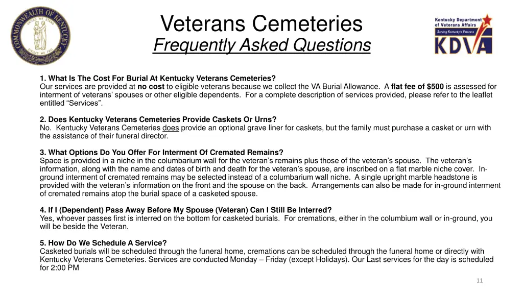 veterans cemeteries frequently asked questions