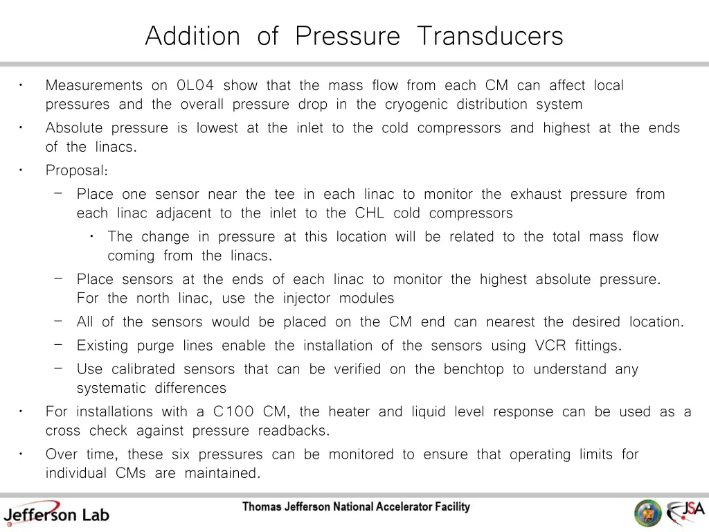 addition of pressure transducers