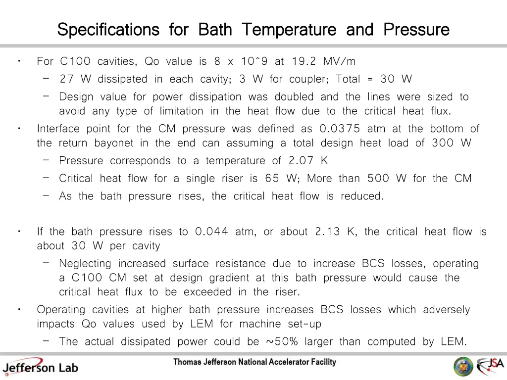 specifications for bath temperature and pressure