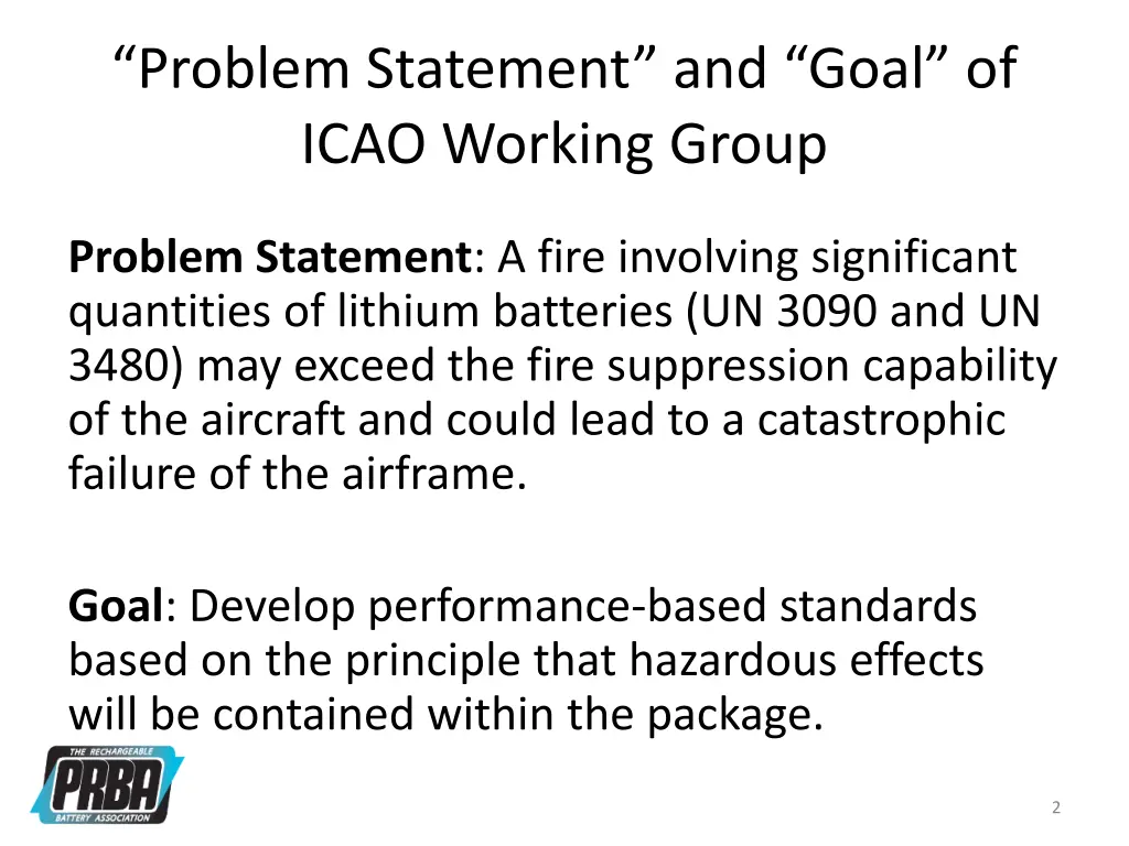 problem statement and goal of icao working group