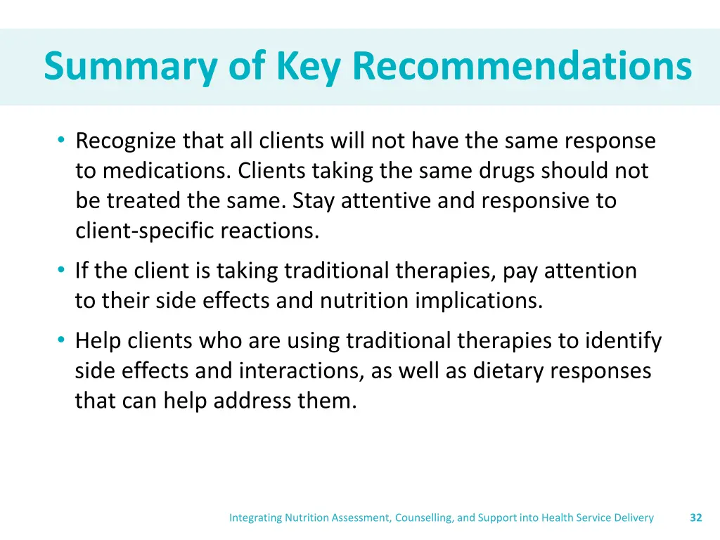 summary of key recommendations 1