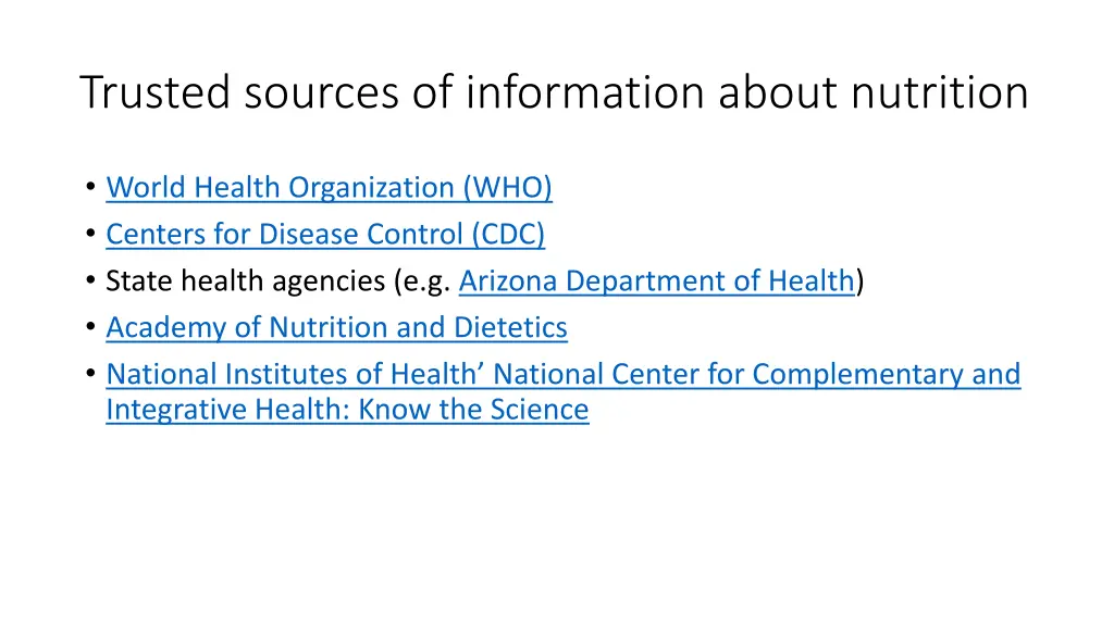 trusted sources of information about nutrition