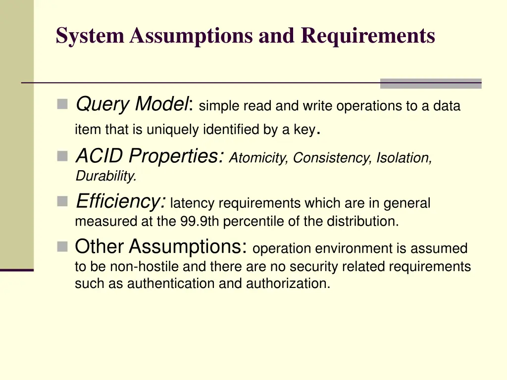 system assumptions and requirements