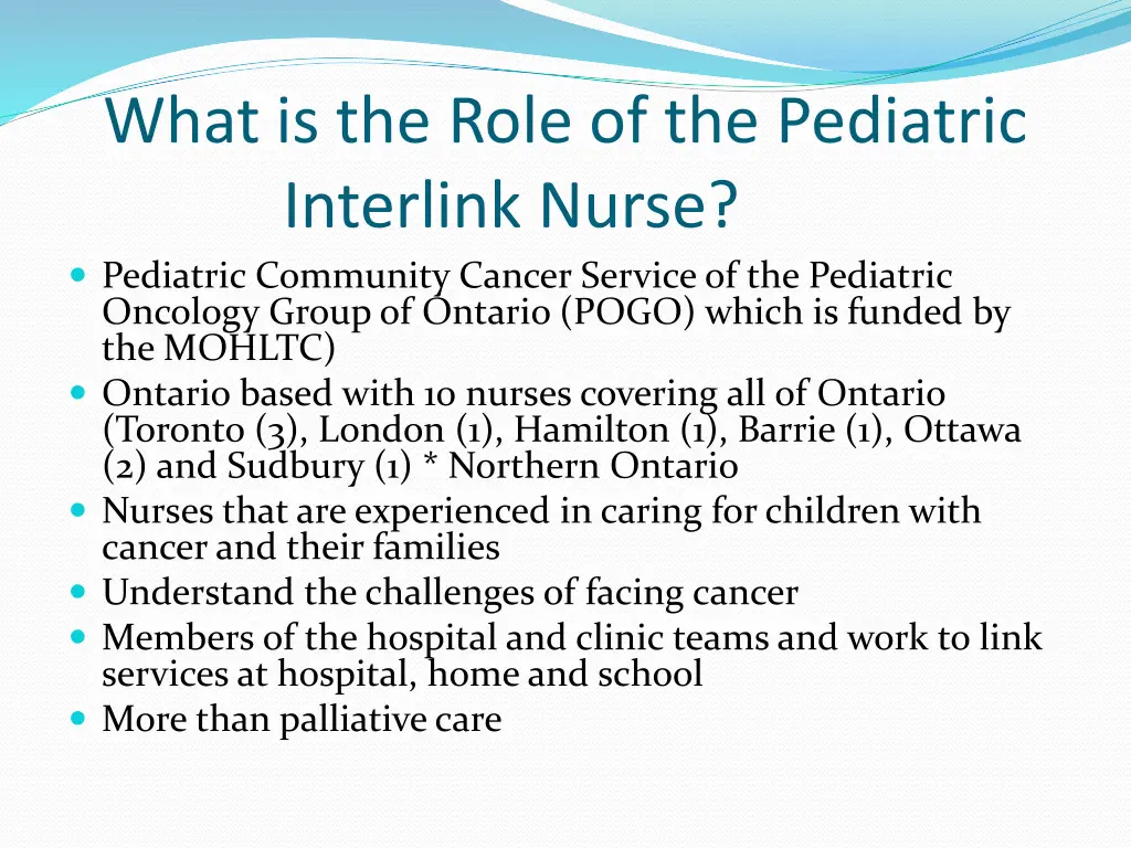 what is the role of the pediatric interlink nurse