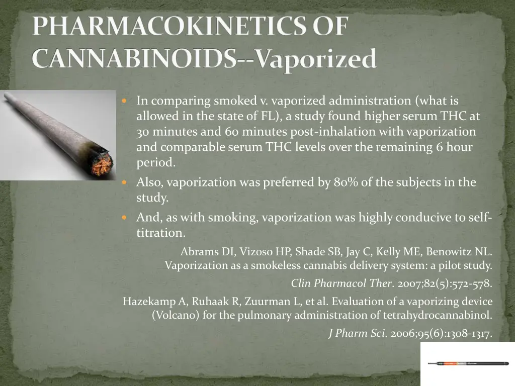 pharmacokinetics of cannabinoids vaporized