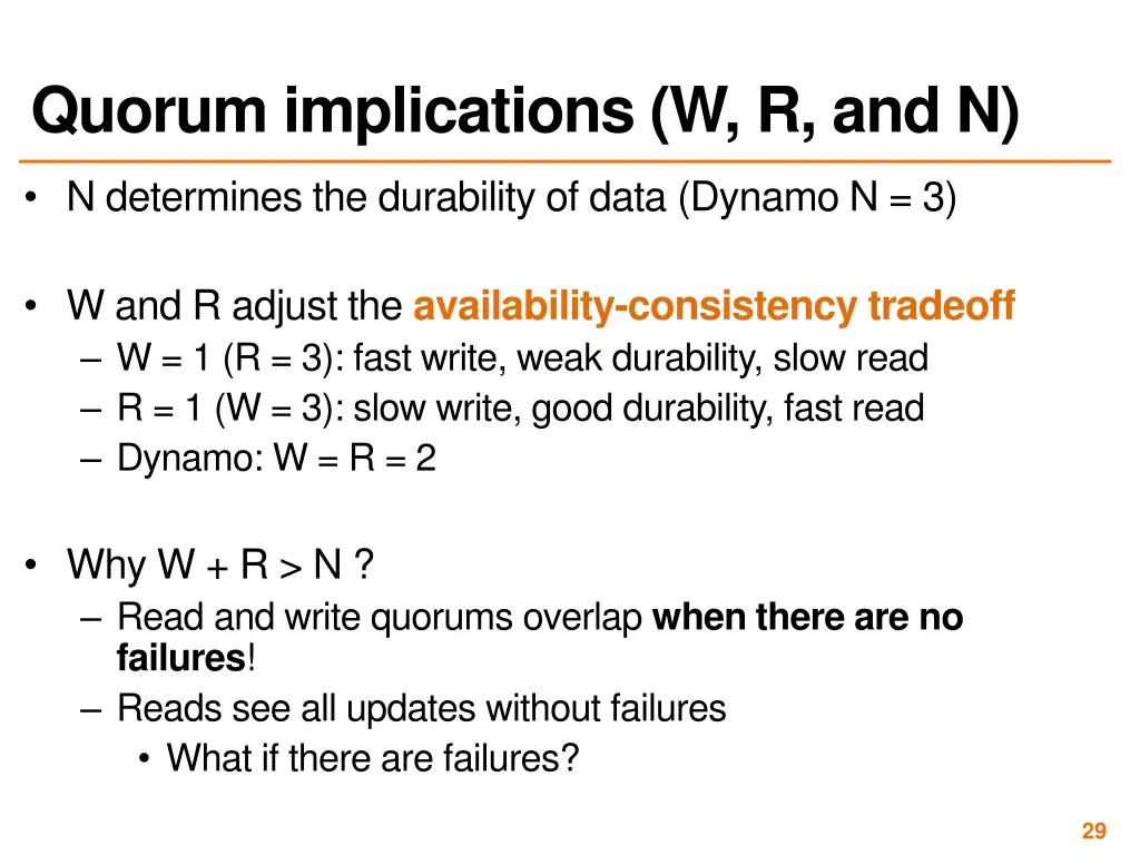 quorum implications w r and n