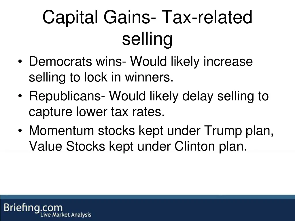 capital gains tax related selling democrats wins