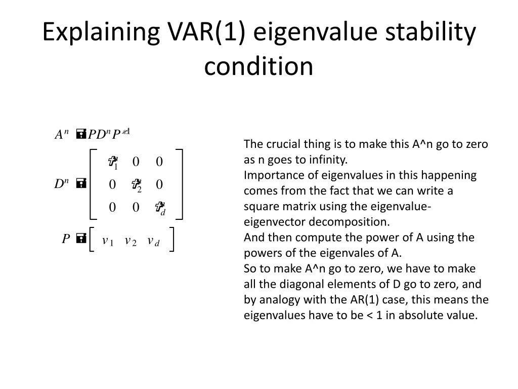 explaining var 1 eigenvalue stability condition