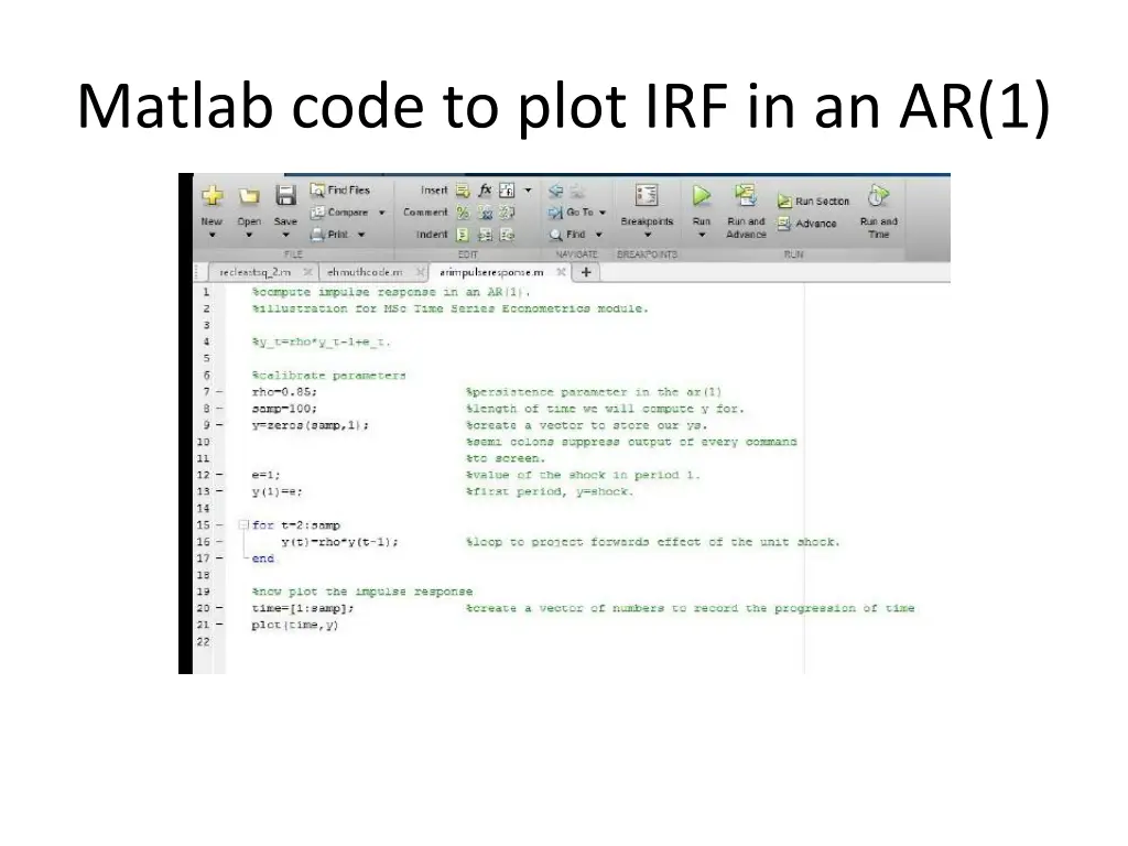 matlab code to plot irf in an ar 1