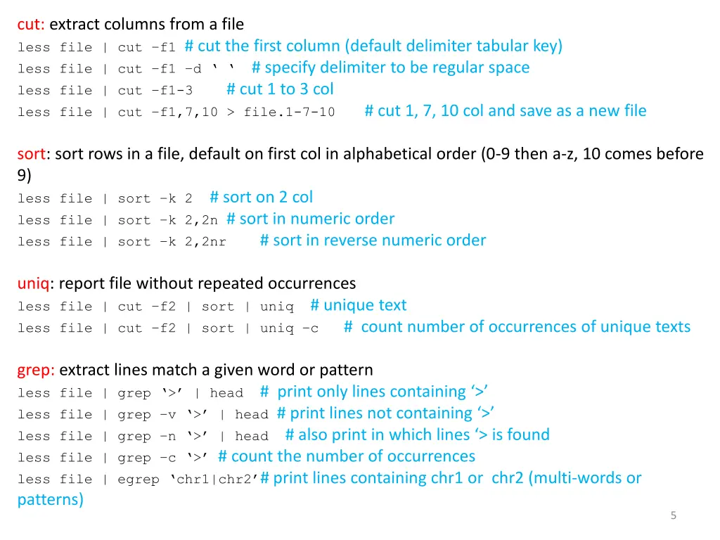 cut extract columns from a file less file