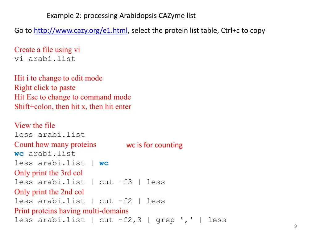 example 2 processing arabidopsis cazyme list