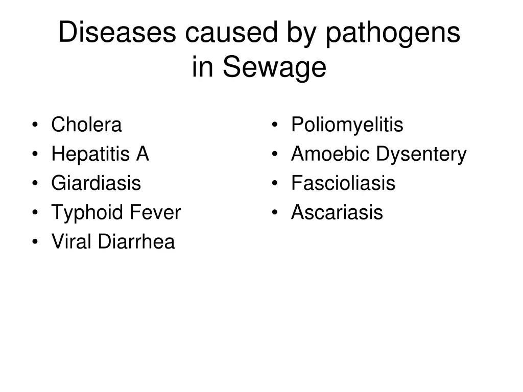 diseases caused by pathogens in sewage