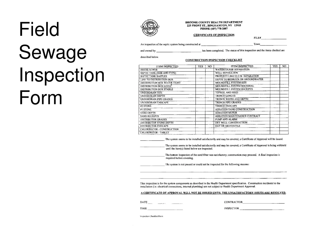 field sewage inspection form