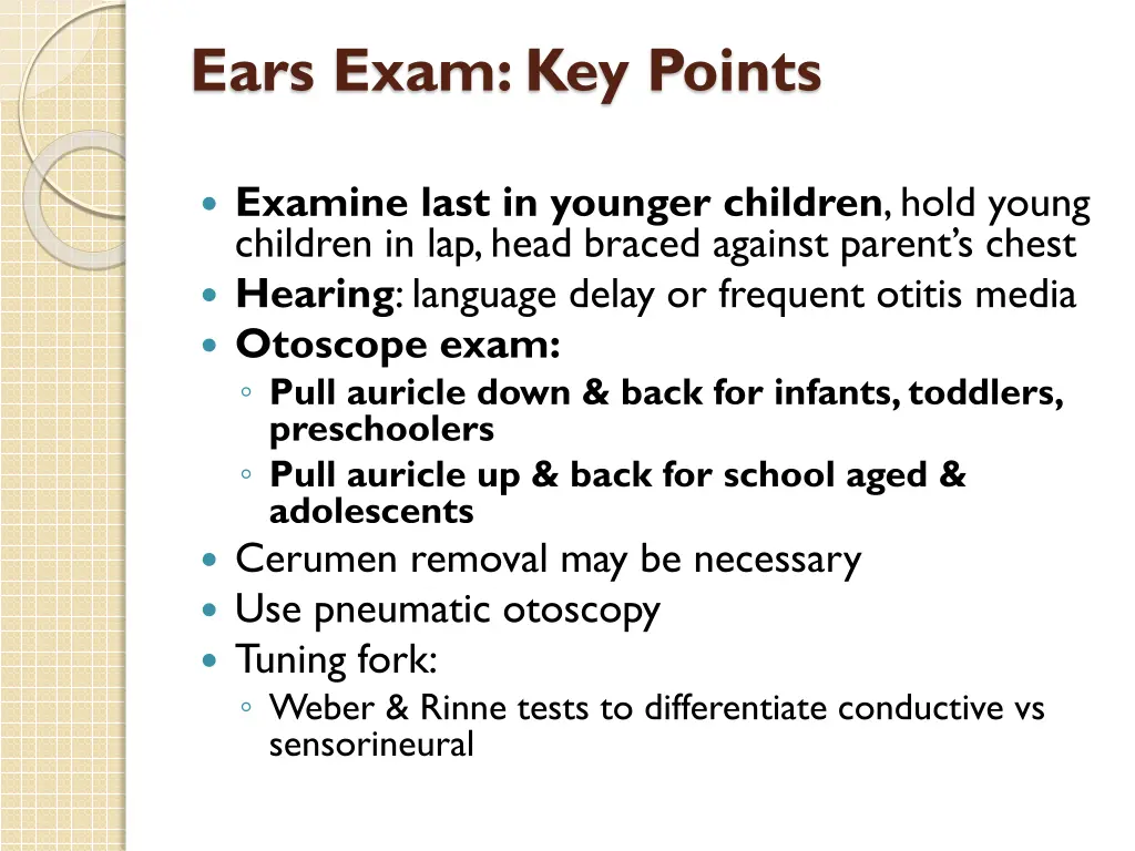 ears exam key points