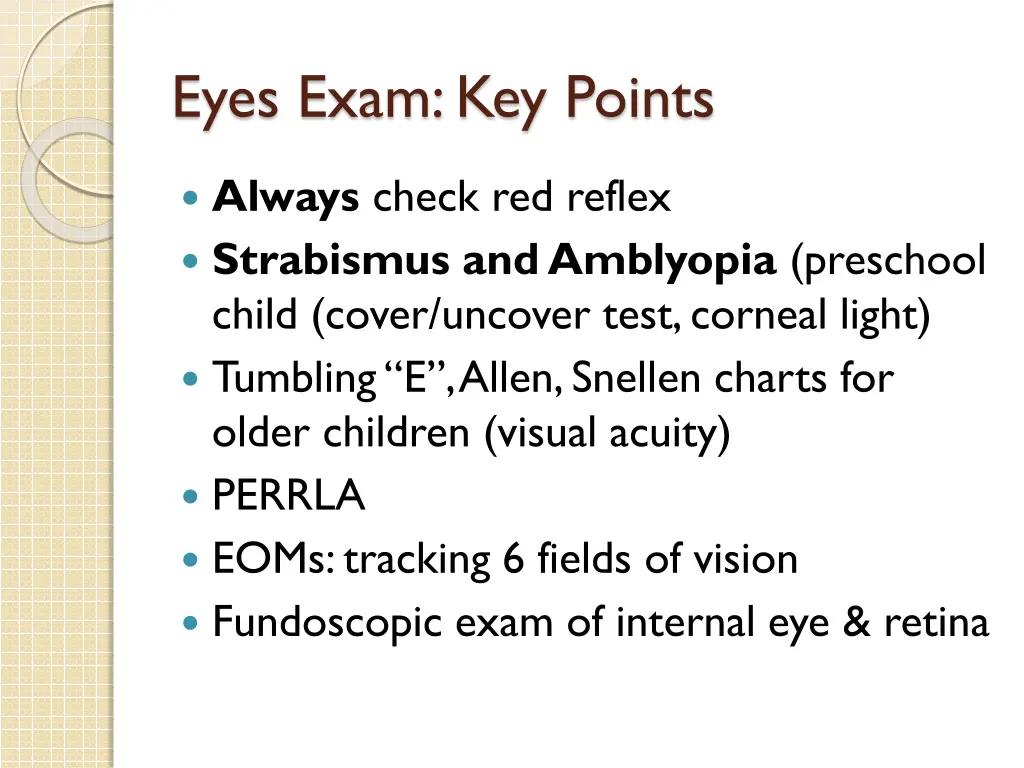 eyes exam key points