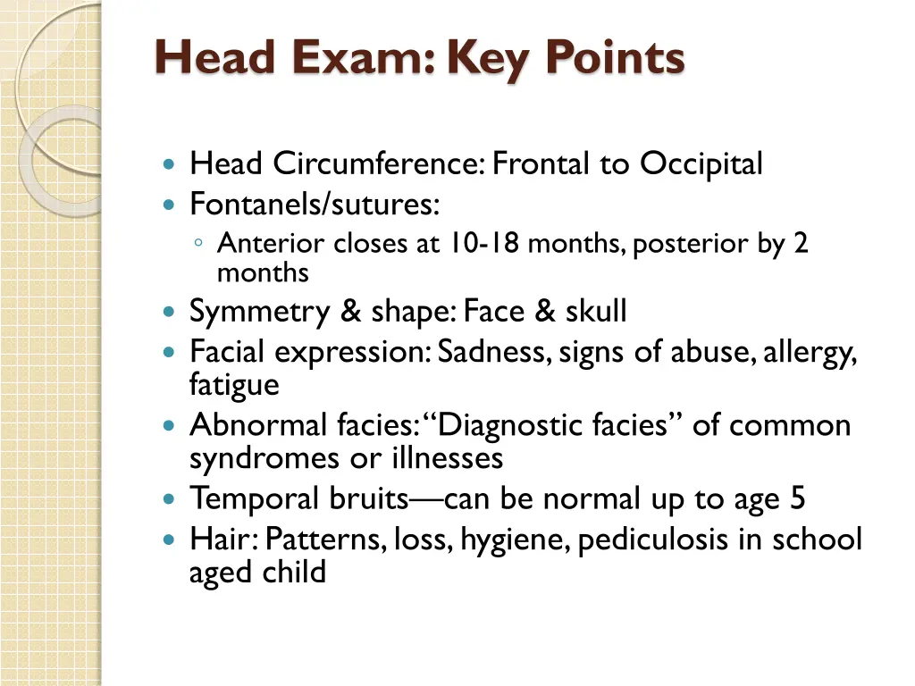 head exam key points