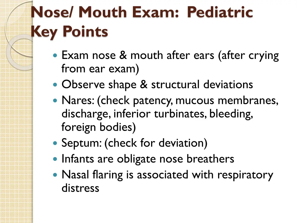 nose mouth exam pediatric key points