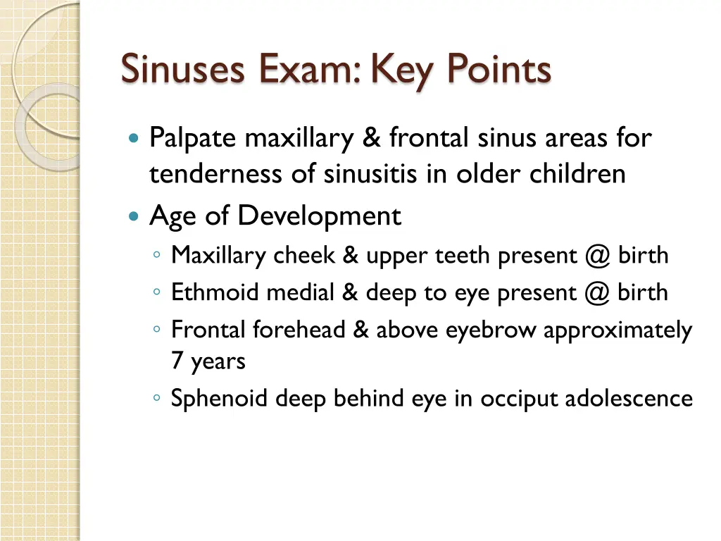 sinuses exam key points