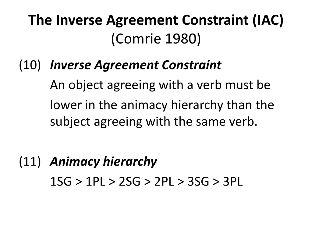 the inverse agreement constraint iac comrie 1980