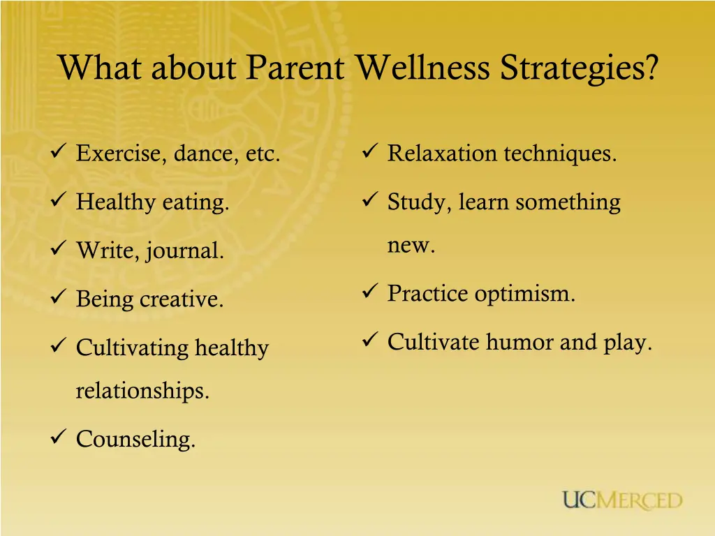 what about parent wellness strategies