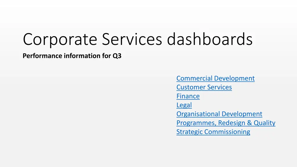 corporate services dashboards performance