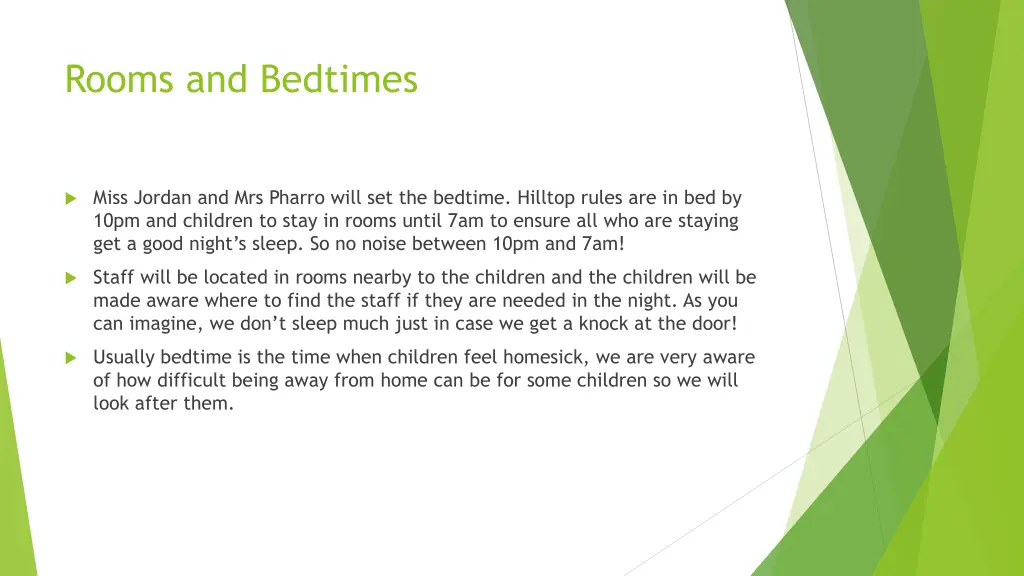 rooms and bedtimes