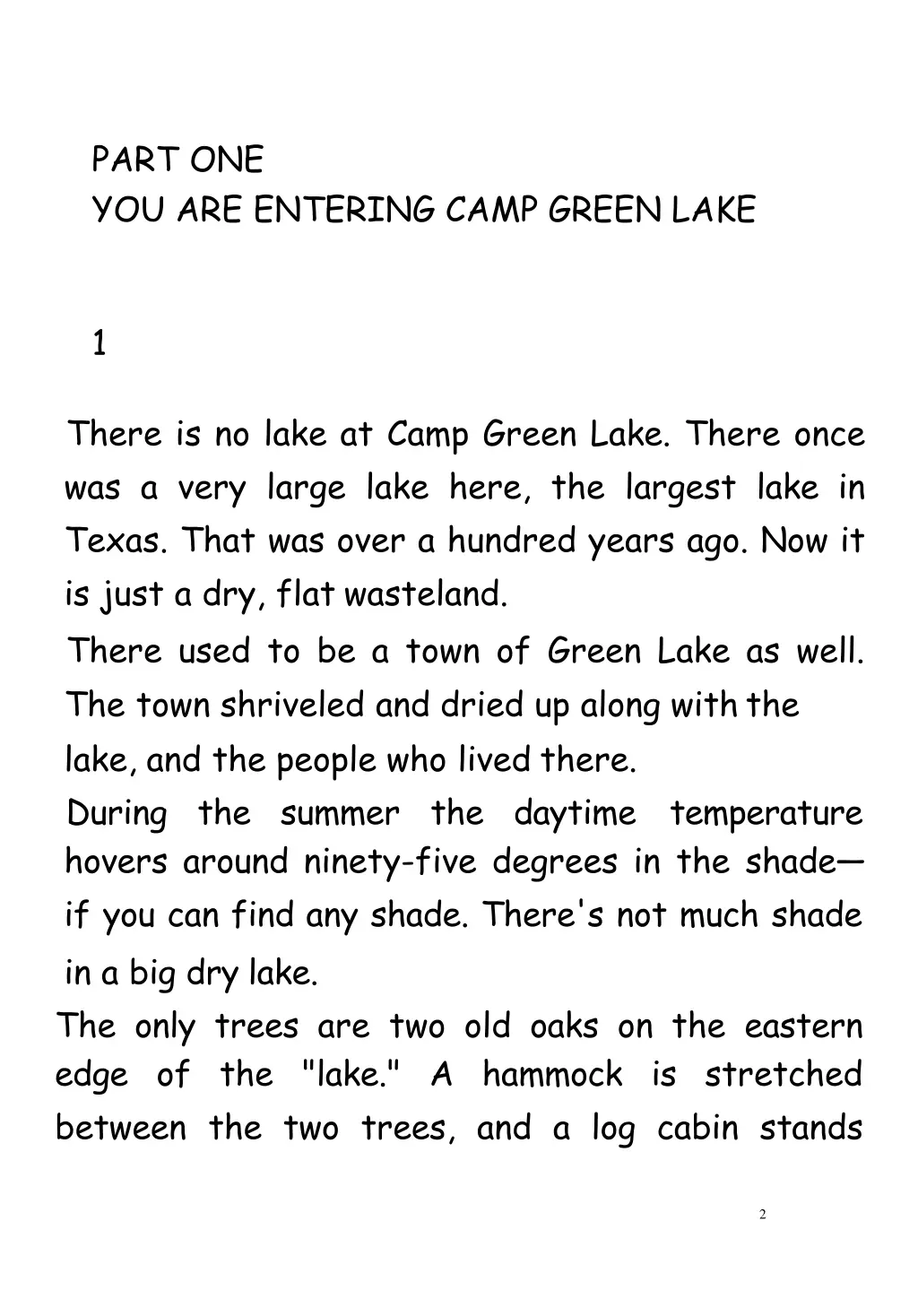 part one you are entering camp green lake