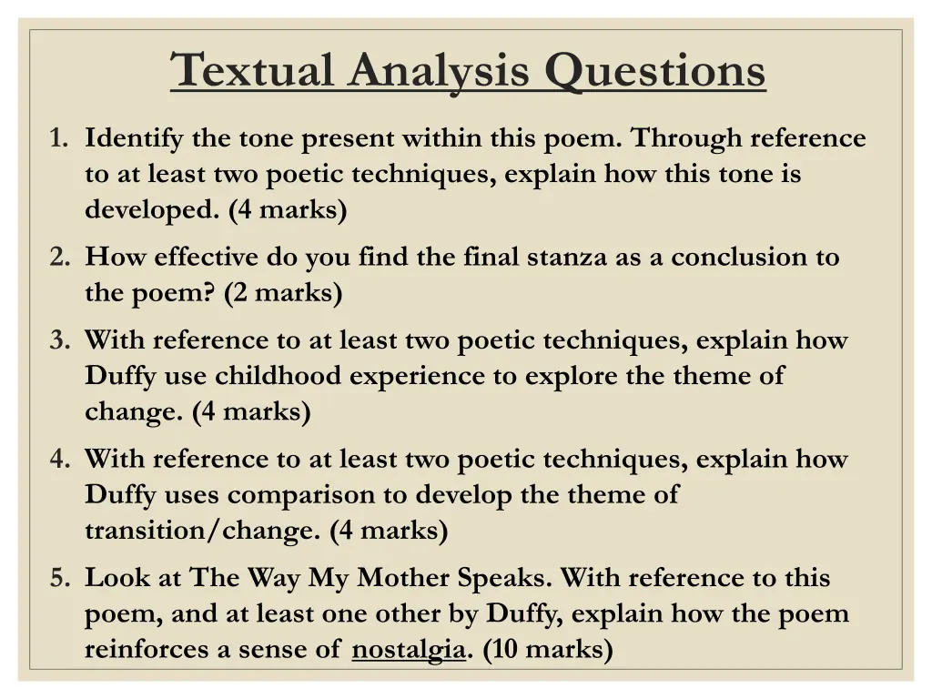 textual analysis questions