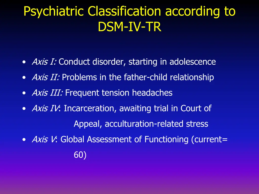 psychiatric classification according to dsm iv tr