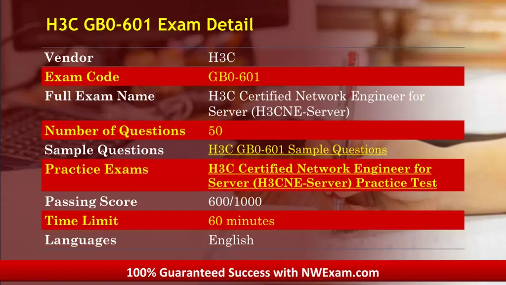 h3c gb0 601 exam detail