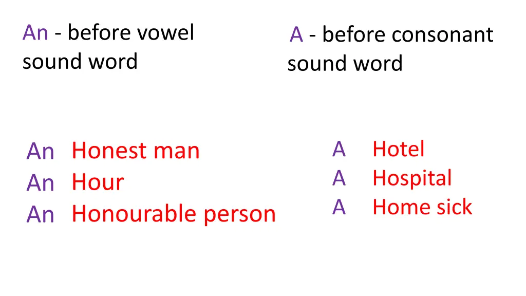 an before vowel sound word