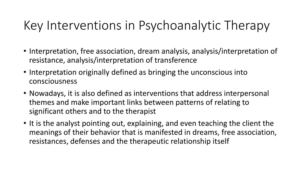 key interventions in psychoanalytic therapy