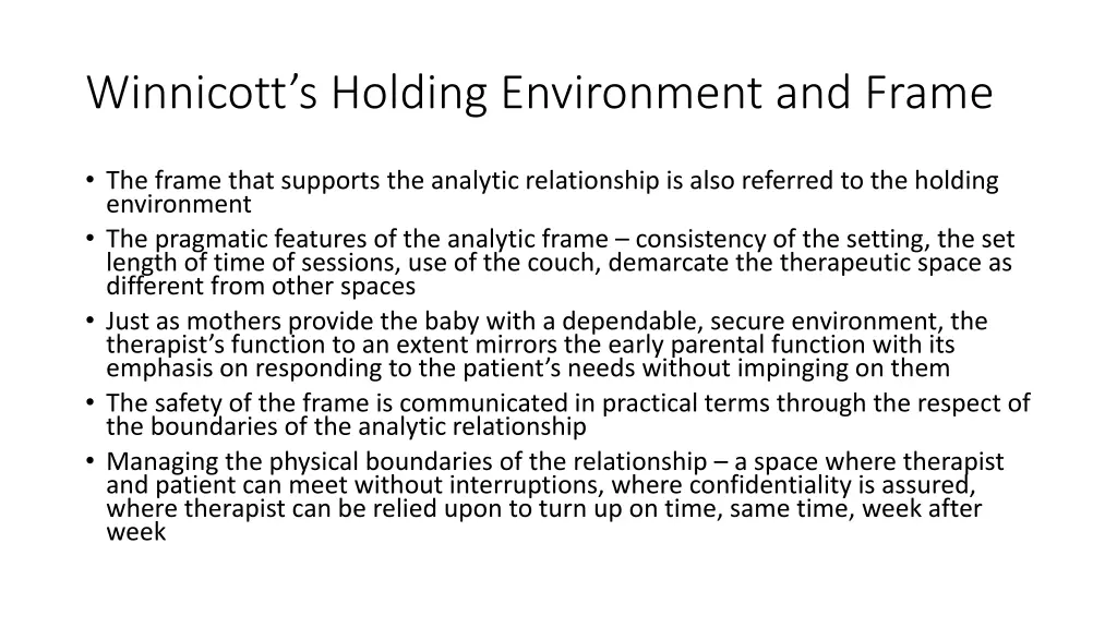 winnicott s holding environment and frame