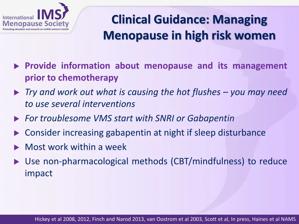 clinical guidance managing menopause in high risk