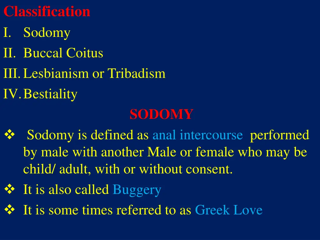 classification i sodomy ii buccal coitus