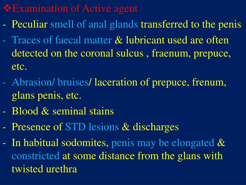 examination of active agent peculiar smell