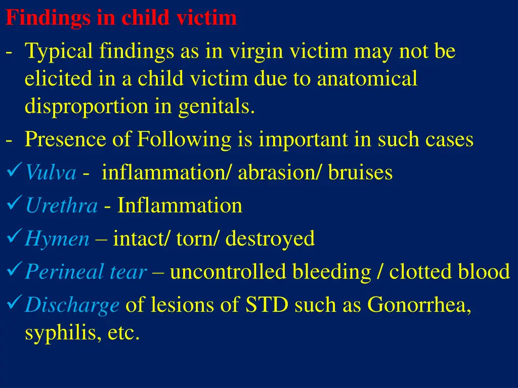 findings in child victim typical findings