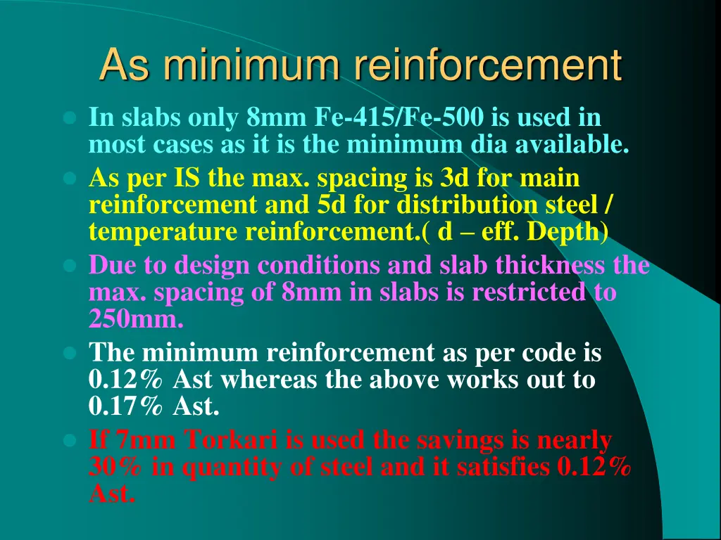 as minimum reinforcement in slabs only