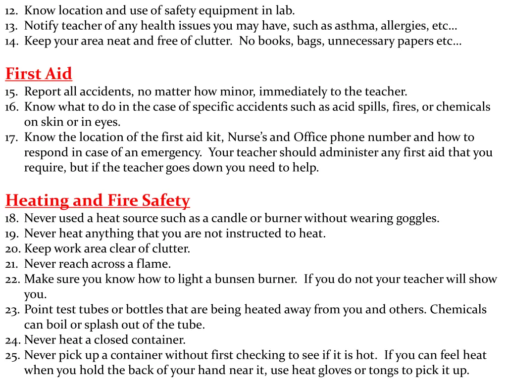 12 know location and use of safety equipment