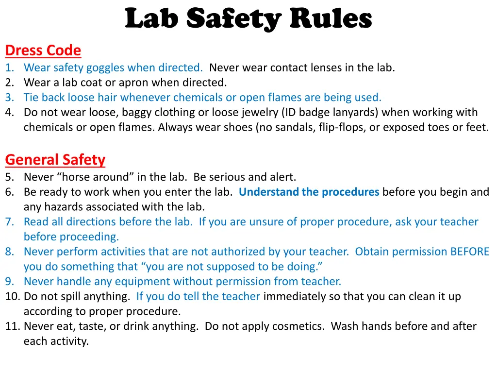 lab safety rules