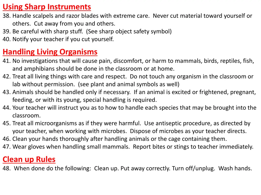 using sharp instruments 38 handle scalpels