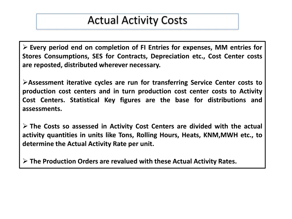 actual activity costs