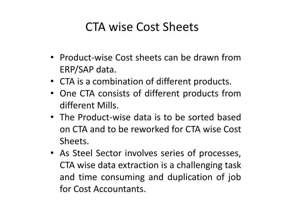 cta wise cost sheets