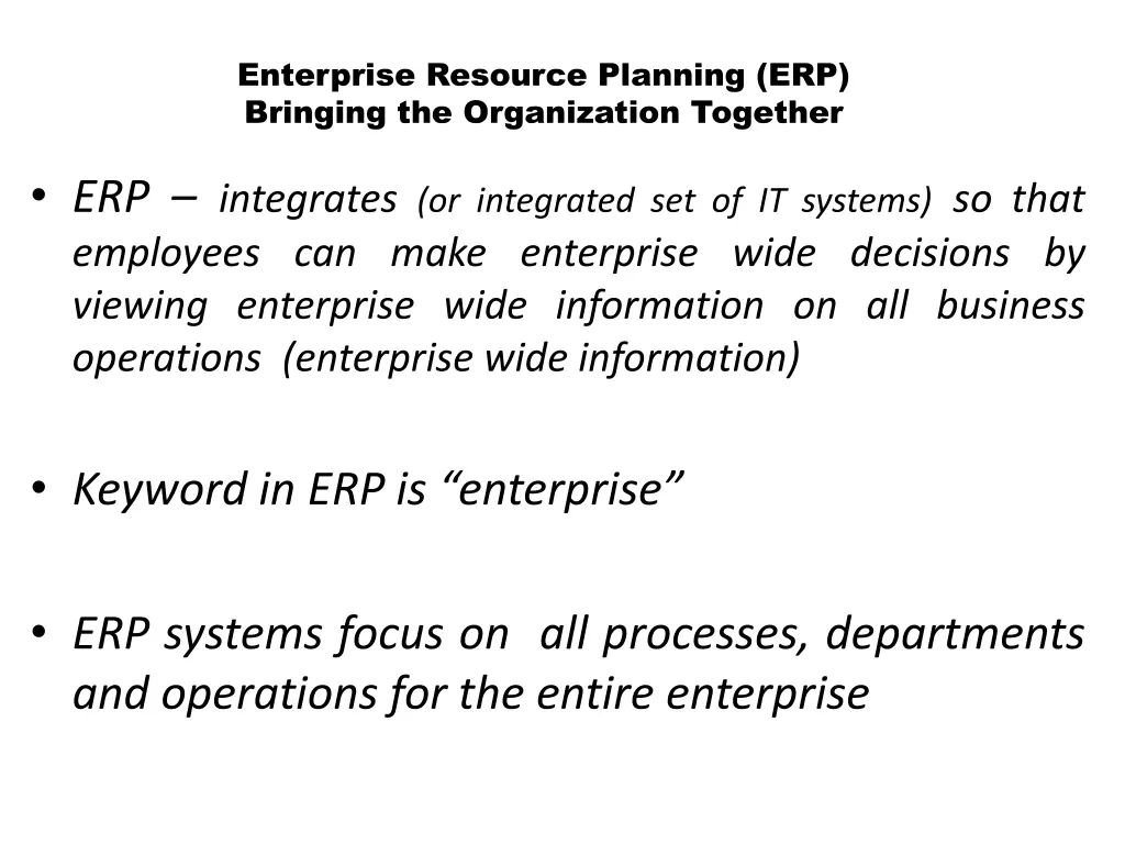 enterprise resource planning erp bringing