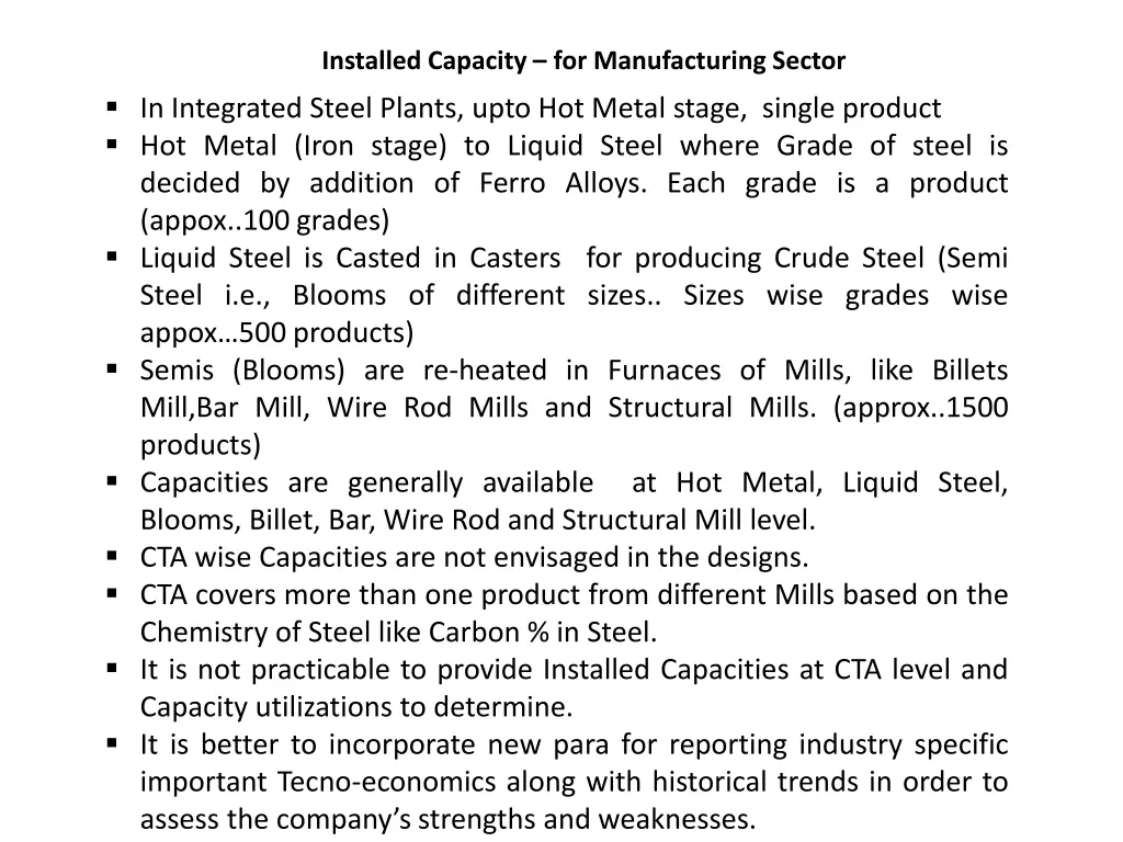 installed capacity for manufacturing sector