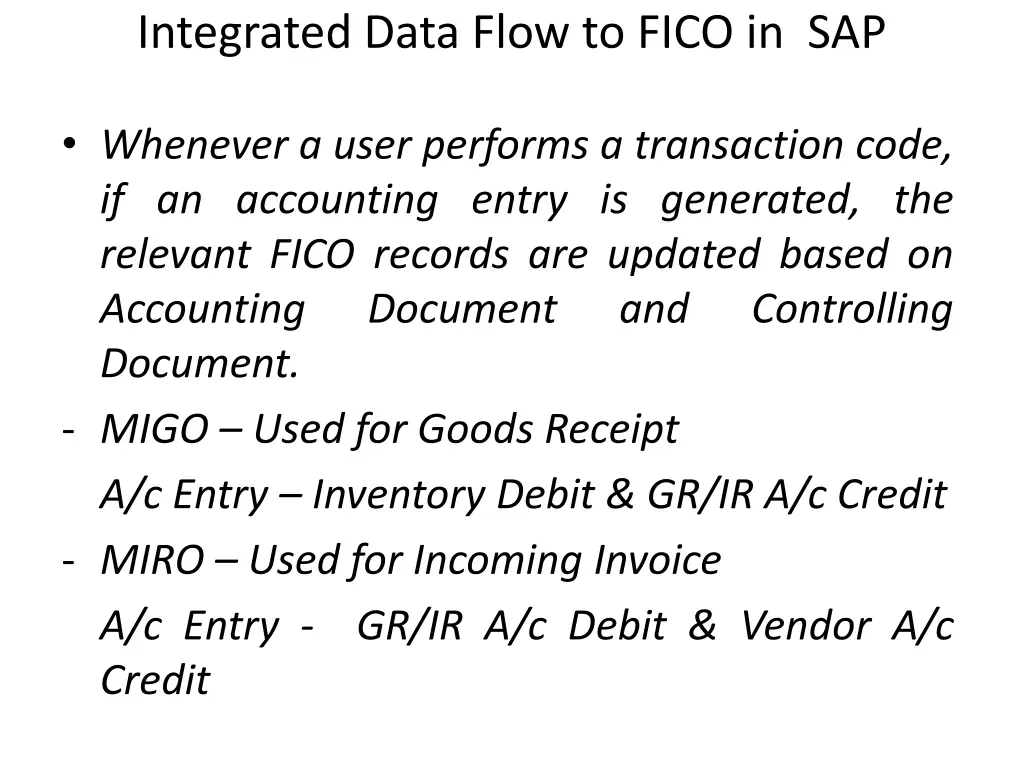 integrated data flow to fico in sap